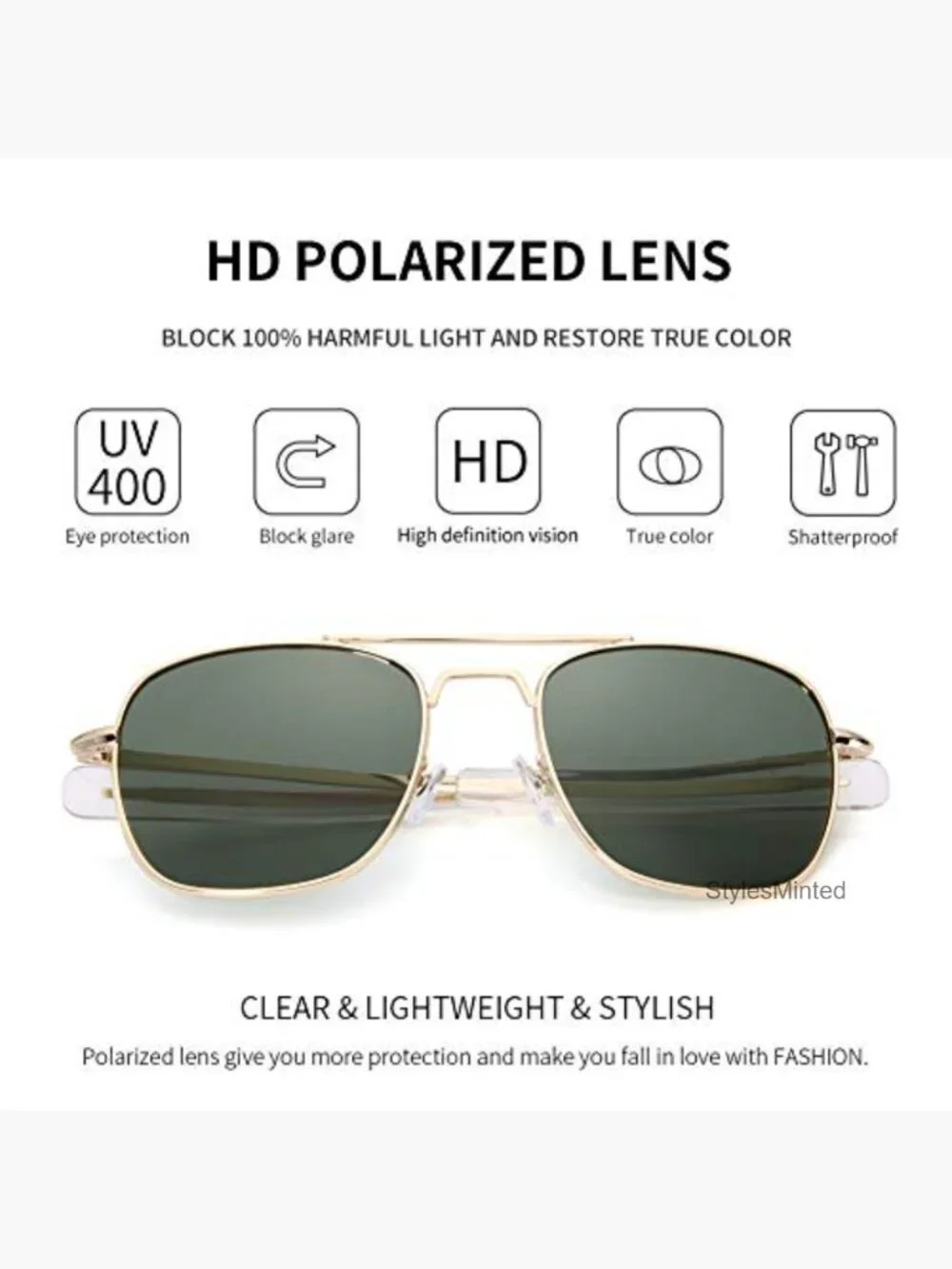 Polarized Aviator Sunglasses Bayonet Temple Men Military Square Pilot Shades